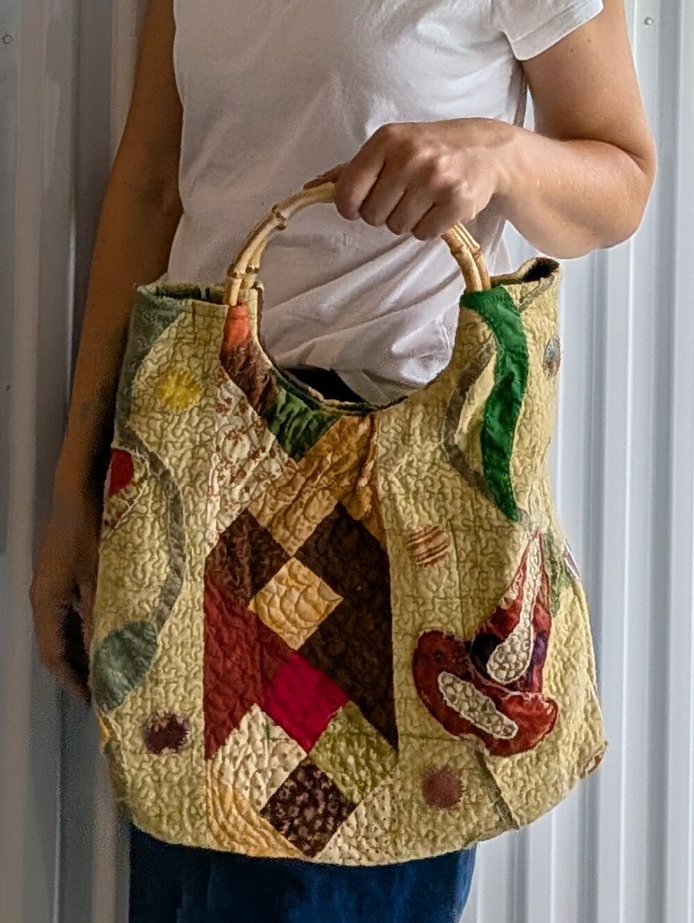1 of 1 QUILT PURSE bamboo handle handbag